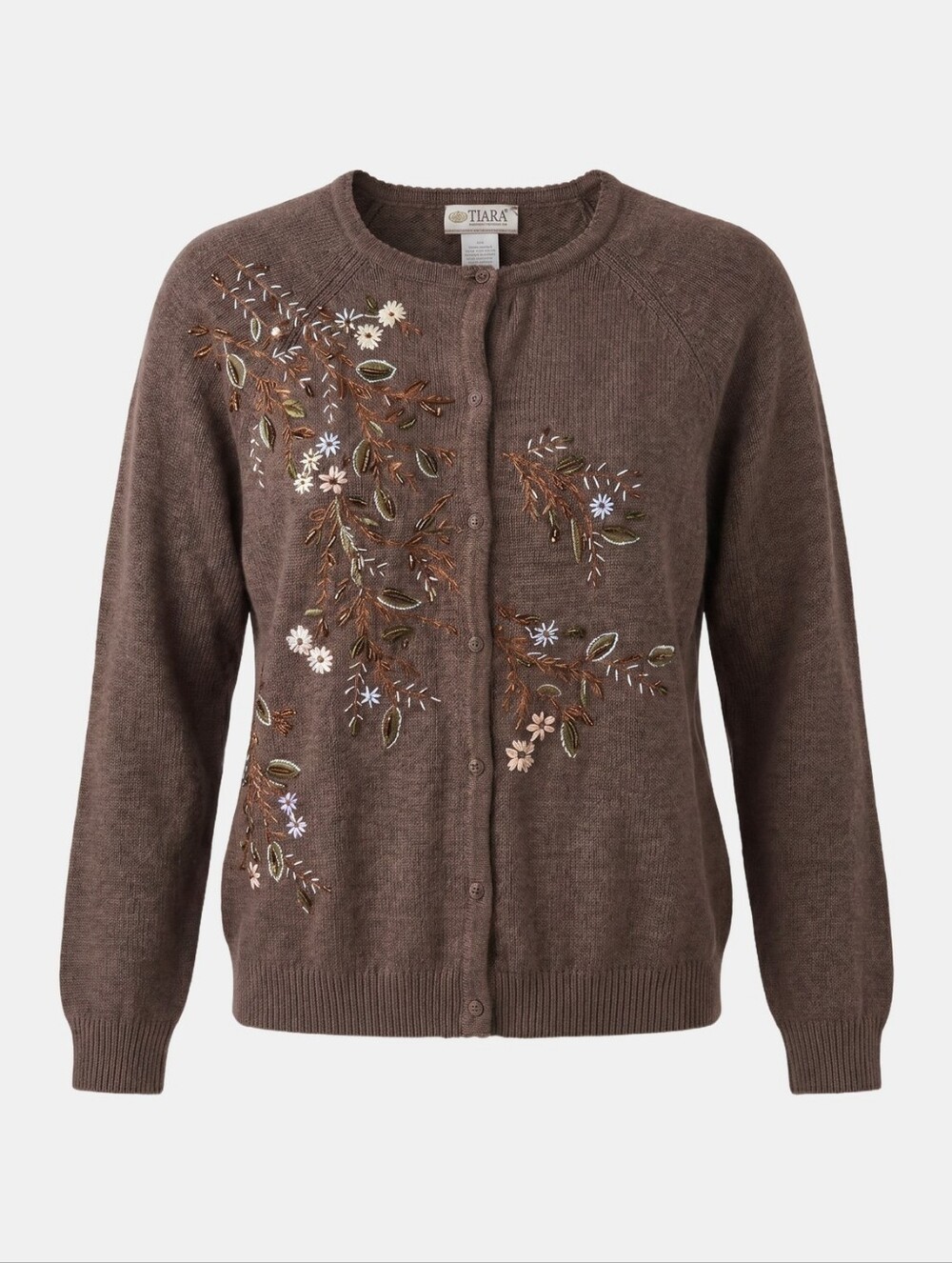 TIARA International Rich Brown Beads Embroidery Velvet Facing Cardigan-Size: M - Picture 6 of 15